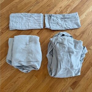 Crate&Barrel Natural Hemp Smoke Blue King Bed Sheet Set